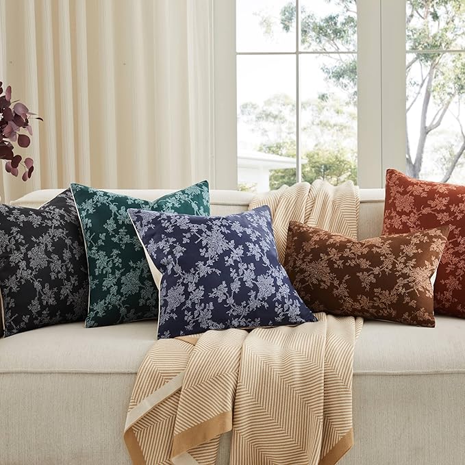 100% Cotton French Pastoral Throw Pillow Covers Set of 2, 22x22 Inch Background/Terracota Farmhouse Decorative Cushion Covers for Sofa Bed Living Room Home Decor