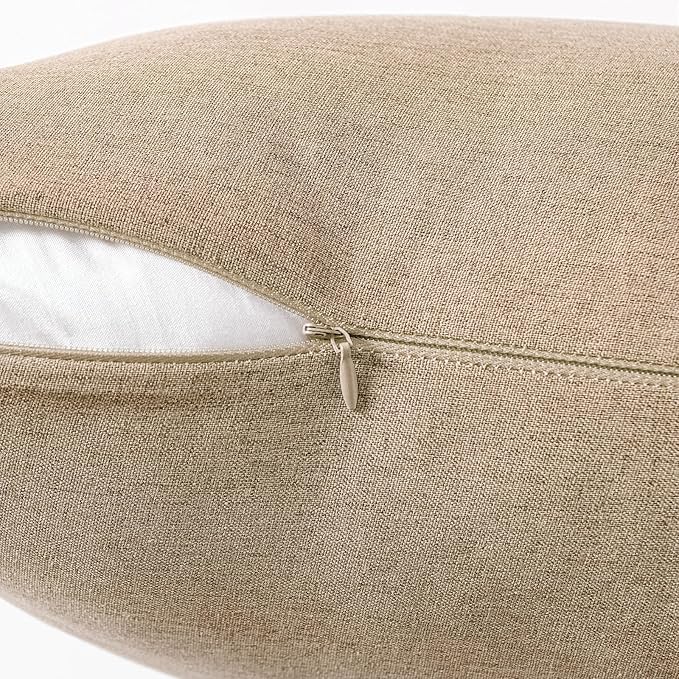 MIULEE Pack of 2 Decorative Outdoor Solid Waterproof Throw Pillow Covers Faux Linen Garden Farmhouse Cushion Cases for Patio Tent Balcony Couch Sofa 16x16 Inch Light Tan
