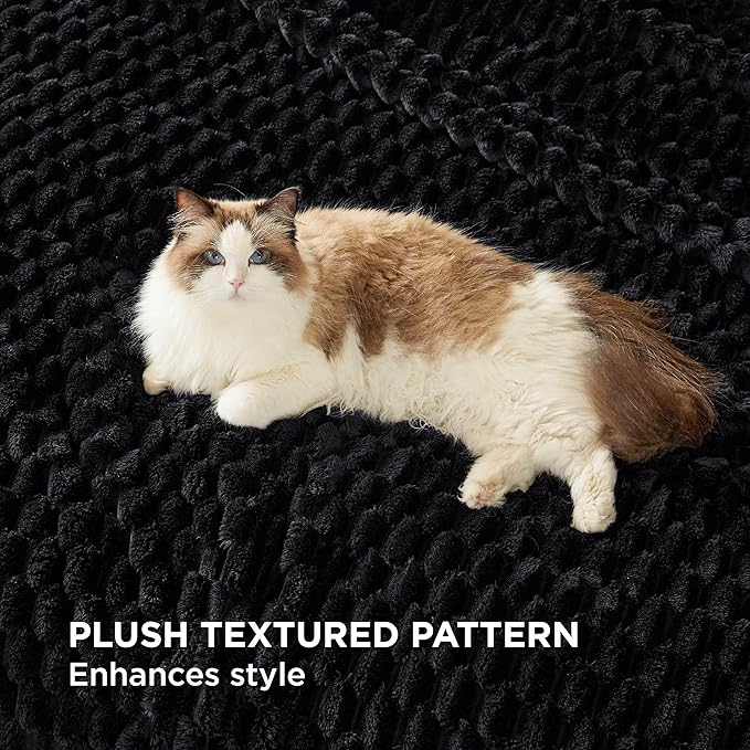Bedsure Twin Blanket for Bed - 350GSM Fluffy Plush Bubble Blanket for College Dorm for Home Room Decor, GentleSoft Cute Fleece Soft Cozy Gifts for Women Girls, Black, 60x80 Inches