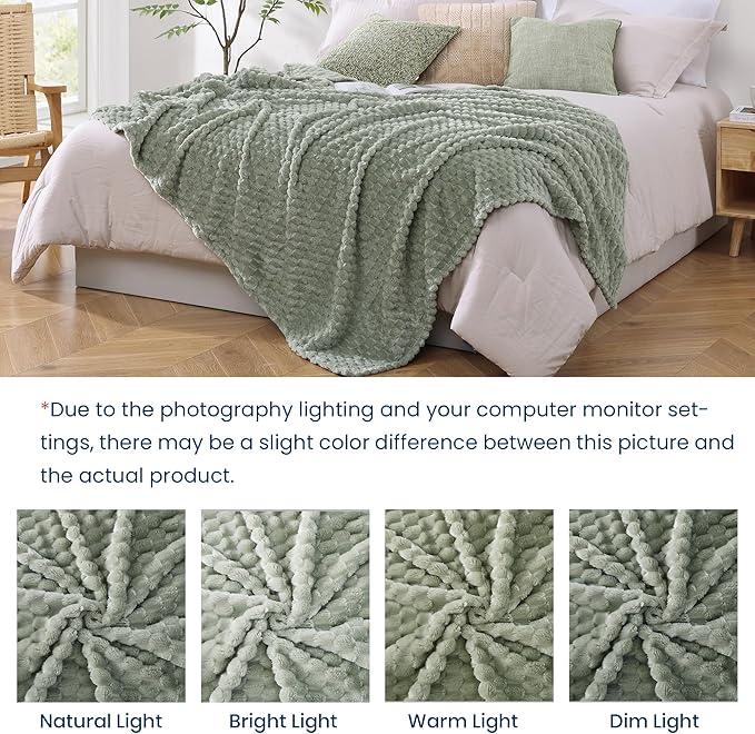 Monbix Light Sage Green Fleece Throw Blanket for Couch- Room Decor Soft Cozy Blankets for Women, Lightweight Fuzzy Fleece Flannel Bed Blanket Suitable for All Seasons(60"×80",Light Sage Green)