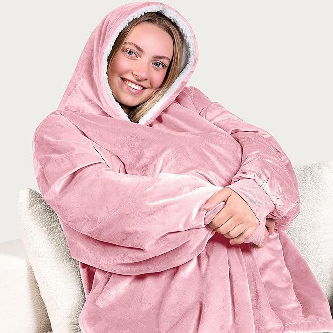 Bare Home Wearable Blanket Hoodie - Soft Plush Sherpa - Warm and Cozy - Oversized Wearable Blanket - Adult & Kid Sizes