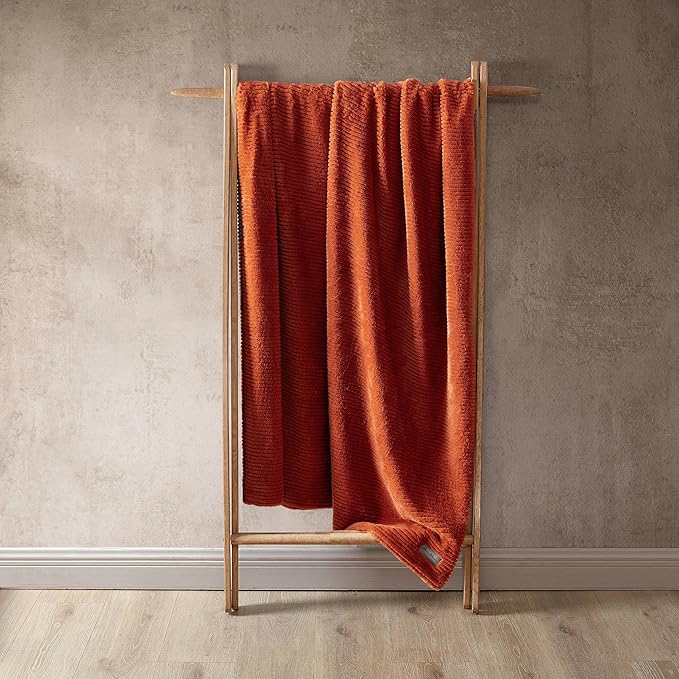 Eddie Bauer - Throw Blanket, Ultra-Soft Sherpa & Reversible Bedding for Year Round Comfort, Throw Blanket for Couch or Bed (Textured Solid Orange, 50" x 60")