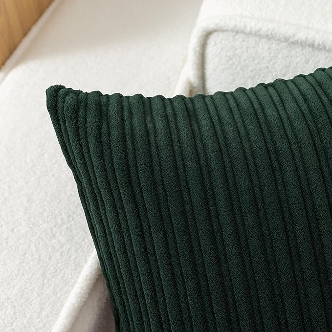 UGASA Velvet 20x20 Inch Soft Throw Pillow Cover Decorative Striped Corduroy Both Sides Solid Square Cushion Case Boho Farmhouse for Couch Bedroom Sofa Home, 1 Piece, New-Dark Green