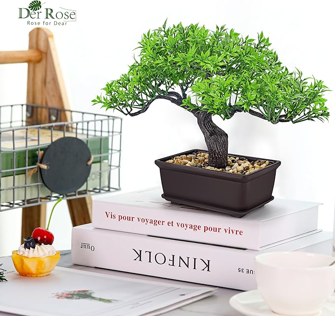 Der Rose Artificial Bonsai Tree 8 Inch Zen Fake Plant Modern Shelf Office Desk Decor Japanese Style Indoor