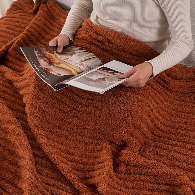 BATTILO Fluffy Soft Throw Blanket for Couch, Knit Fuzzy Plush Caramel Throw Blankets, Cozy Warm Lightweight Blanket for Bed, Sofa, Fall Home Decor, 50"x60"