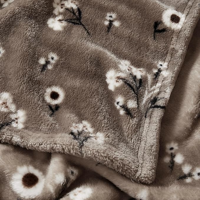 Lucky Brand Daisy Beige Floral 66"X90" Cozy Plush Blanket - Premium Microfiber Throw for Luxurious Comfort and Style Twin/Twin XL Size
