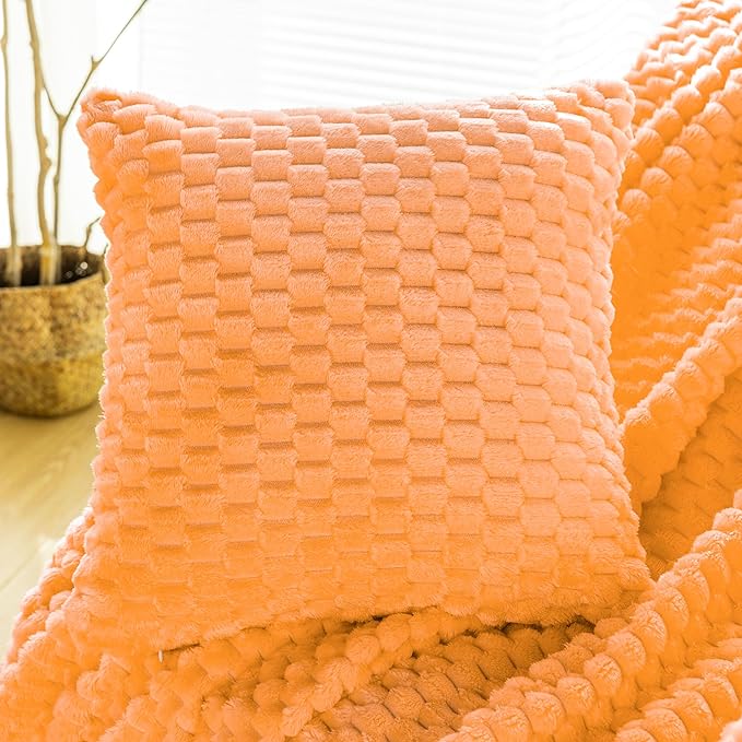 Bnuitland Flannel Throw Blanket, 300 GSM Fleece Cozy Warm Soft Home Decor Lightweight Bed Sofa Blanket for Adults, Suitable for All Seasons(Light Orange,50X71 inches with Pillow Cover)