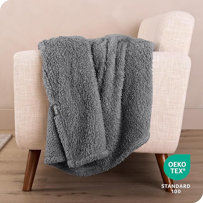 Bare Home Faux Shearling Blanket - Full/Queen Size - Blanket for Bed, Sofa, Couch, Camping, Travel, and Gifts - Warm & Lightweight - Fluffy & Soft (Full/Queen, Solid Grey)