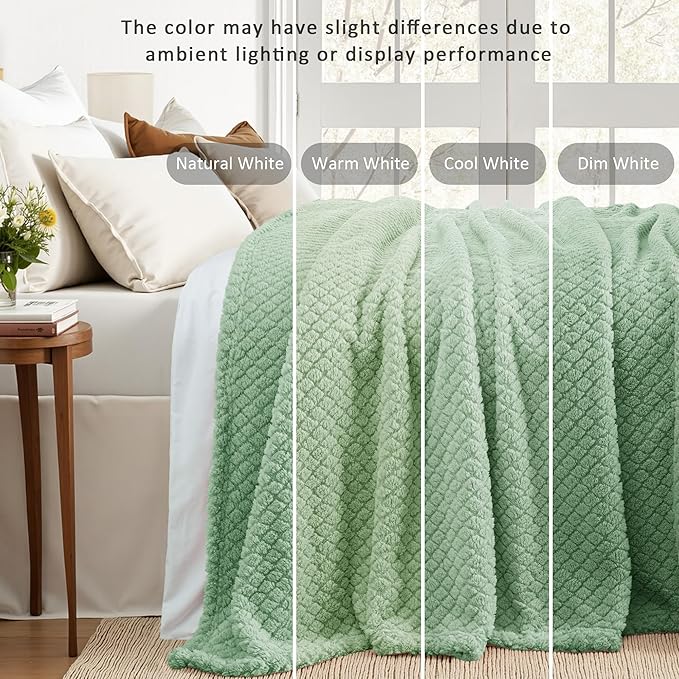 Exclusivo Mezcla King Size Fleece Blanket for Bed, Extra Soft Warm Decorative Fuzzy Blanket for Women, Lightweight Cozy Bedding Blankets, 90x104 Inches, Sage Green