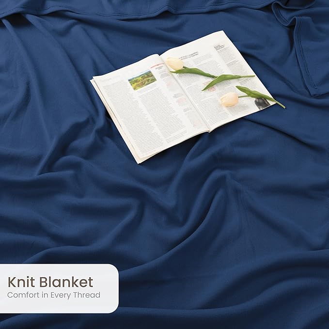 Utopia Bedding Knit Blanket Twin Size (90x66 Inches, Navy) Soft Lightweight Jersey Breathable Sweatshirt Blanket for Bed,Couch & Sofa