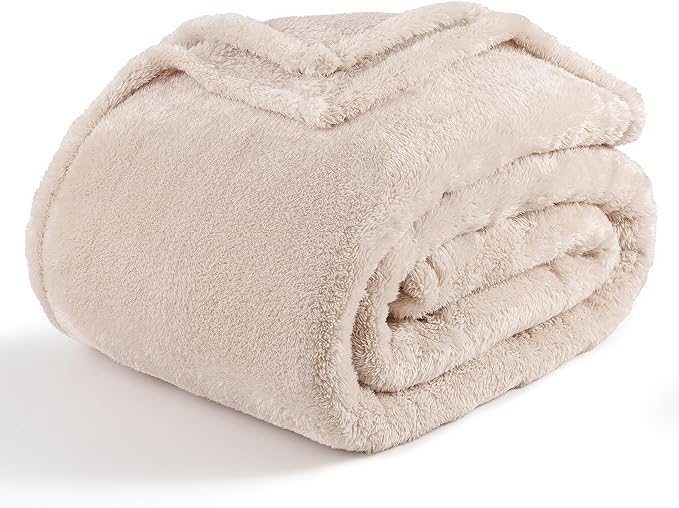 Berkshire Blanket Classic Extra-Fluffy Plush Twin Size Bed Blanket, Soft Fuzzy Long Hair for Couch Sofa, Chino Khaki, 60x92 Inches