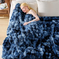 Luxury 1000GSM Faux Rabbit Fur Throw Blanket, Super Heavy Warm Cozy Blankets for Couch Bed Sofa, Bubble Plush Fuzzy Elegant Soft Reversible Mink Blanket for Living Room Bedroom, Tie-dye Blue