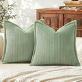 Mecatny Corduro Spring Throw Pillow Covers 18x18 Set of 2, Neutral Decorative Soft Boho Couch Pillow Covers with Broadside for Sofa Living Room, Sage Green