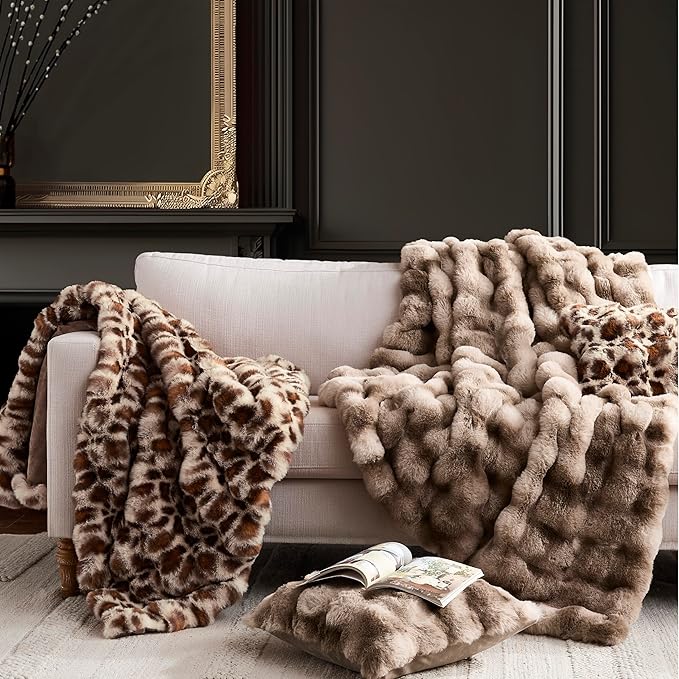WDCOZY Cheetah Leopard Print Bubble Throw Blanket, Luxury Faux Rabbit Fur Mink Plush Throw for Couch, Sofa and Bed, Soft Fluffy Fuzzy Cozy Blanket for Women, Thick and Warm, 50x60 inches, 950 GSM