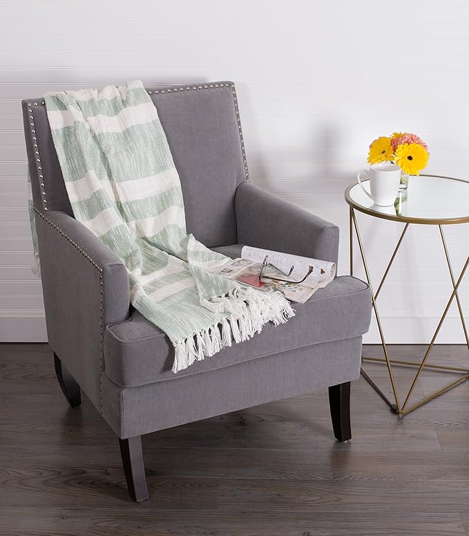 DII Mid-Century Modern Slub Stripe Woven Throw, Mint, 50x60