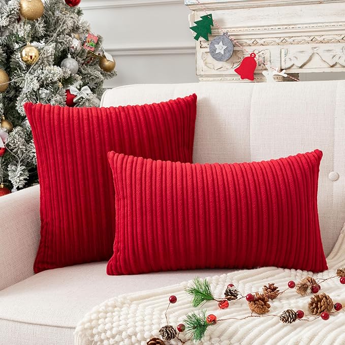 UGASA Pack of 2 Christmas Velvet Soft Warm Throw Pillow Covers Set Cushion Cases Pillowcases for Livingroom/Bedroom/Sofa, 20"x20"(50x50cm), Burgundy