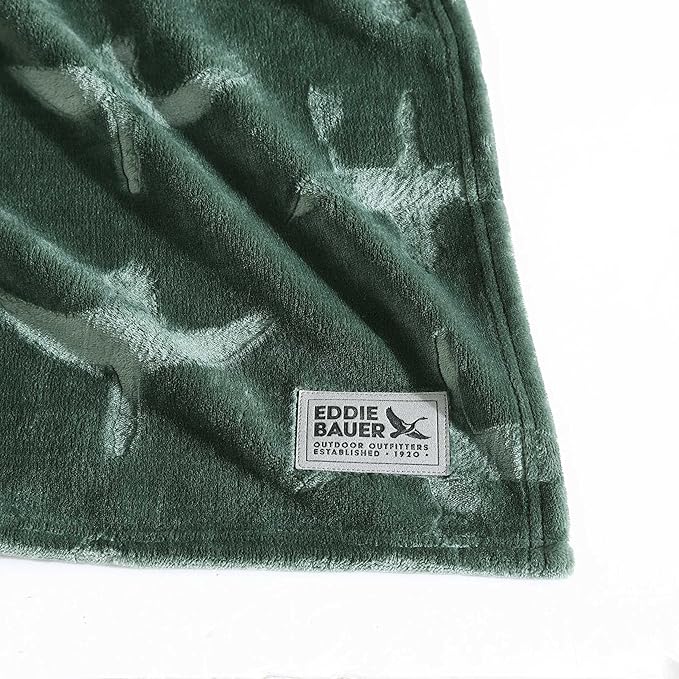 Eddie Bauer - Throw Blanket, Ultra-Soft & Embossed Plush Bedding, Blanket for Couch & Bed (Geese Green, 50" x 70")