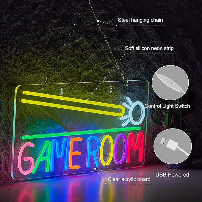Game Room Billiards Neon Sign LED Dimmable Game Zone Room Beer Bar Man Cave Art Gaming Neon Light Signs Neon Lights Wall Artwork Sign