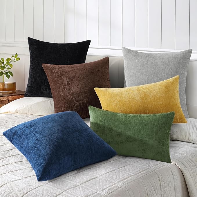 decorUhome Chenille Reddish Brown Throw Pillow Covers 22x22 Inch Set of 2, Decorative Soft Couch Pillow Covers Solid Dyed Accent Farmhouse Neutral Square Pillow Cases for Sofa