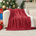 Amélie Home Cable Knit Throw Blanket for Couch, Chenille Sherpa Soft Cozy Throw Blankets for Sofa Chair Comfortable Home, 50"x60", Red