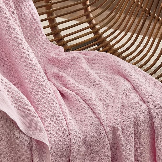 Bedsure Gentlesoft 100% Cotton Blanket King Size for Bed - Breathable and Soft for Spring Summer, Thick Cozy Waffle Weave Blanket Gifts for Women, Pink, 104x90 inches