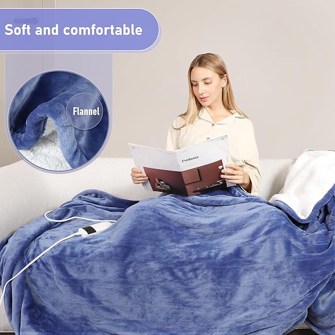 Heated Blanket Electric Queen Size, Soft Sherpa Flannel Heating Blanket Throw with Overheating Protection, 8 Hours Auto Off 10 Fast Heating Levels, Heat Blanket for Home & Office Machine Washable