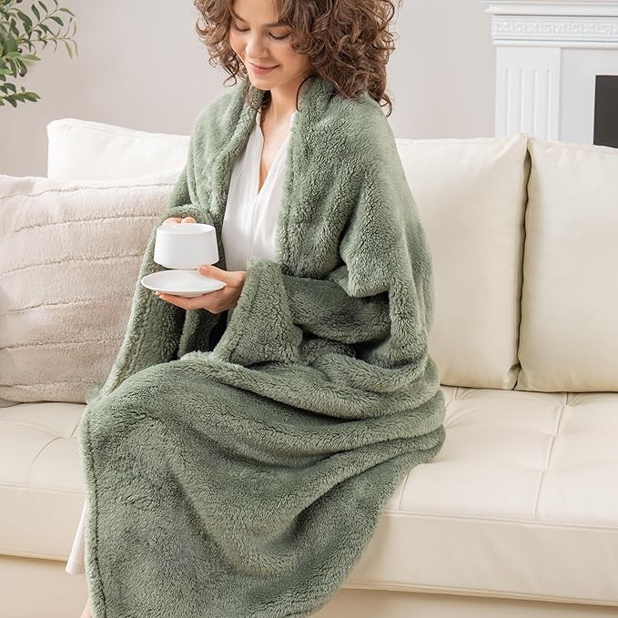 Berkshire Blanket Classic Extra-Fluffy™ Plush Throw Blanket, Soft Fuzzy Fluffy Long Hair Throw Blanket for Couch Sofa Bed, Dark Sage Green, 50x60 Inches