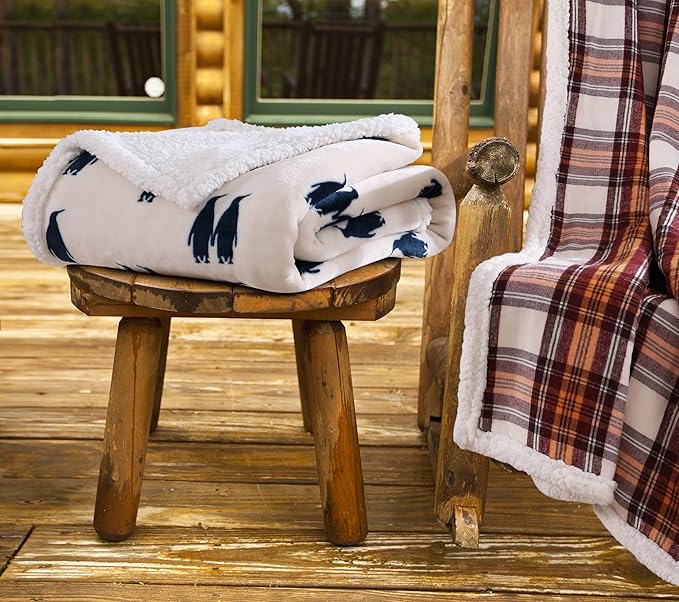 Eddie Bauer - Throw Blanket, Brushed Fleece & Plush Sherpa Bedding, Blanket for Couch & Bed (Emperor Penguin Blue, 50" x 60")