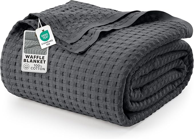 Utopia Bedding Charcoal 100% Cotton Waffle Blanket 300 GSM [Twin - 90x72 Inch] Soft Lightweight Breathable Bed Blanket for All Season