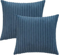 UGASA Velvet 18x18 Inch Soft Throw Pillow Covers Decorative Corduroy Striped Both Sides Solid Square Cushion Cases Boho Farmhouse for Couch Bedroom Sofa Home, Pack of 2, Dusty Blue
