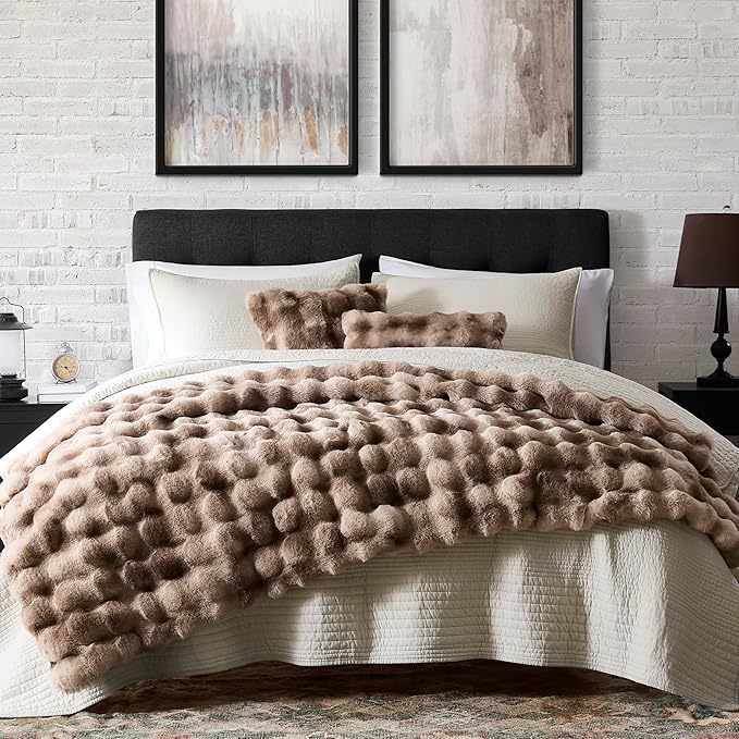 WDCOZY Luxury Bubble Throw Blanket, Faux Rabbit Fur Mink Plush Throw for Couch, Sofa and Bed, Soft Fluffy Fuzzy Furry Cozy Blanket, Thick and Warm for Women, 50x60 inches, Tie-Dye Grey, 950 GSM