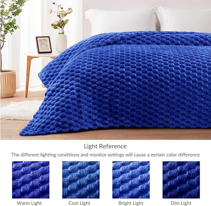 Whale Flotilla Queen Size Blanket for Bed with Jacquard Pattern, Fuzzy Soft Cozy Exquisite Blankets for All Season, Warm and Fluffy, 90x90 Inch, Blue