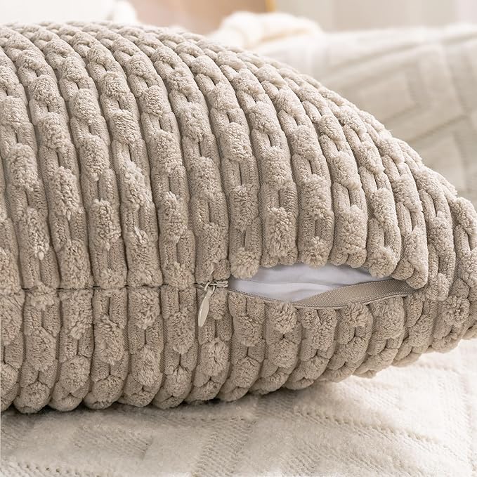 Set of 4 Neutral Decorative Throw Pillow Covers 20x20 Inch Corduroy Pillow Covers for Bed Couch Sofa Living Room Soft Square Cushion Cases