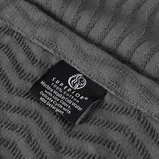 Superior JENA Cotton Blanket, for Picnic, Beach, Traveling or Camping, Bedroom Decor, Essentials, Cover for Bed, Couch, Lounging, Textured Jacquard, Modern Chevron Woven Blanket, Full/Queen, Charcoal