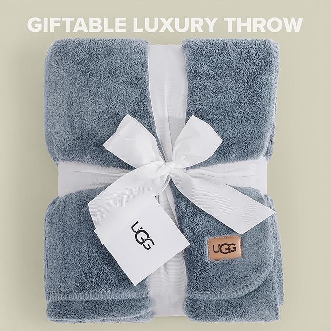 UGG Whitecap Twin Blanket, Soft Cozy Fleece Blanket for Bed, Luxury Fluffy Oversized Throw for Couch, Washable Twin XL Bedding, Dorm Essentials, 66" x 90", Denim Blue
