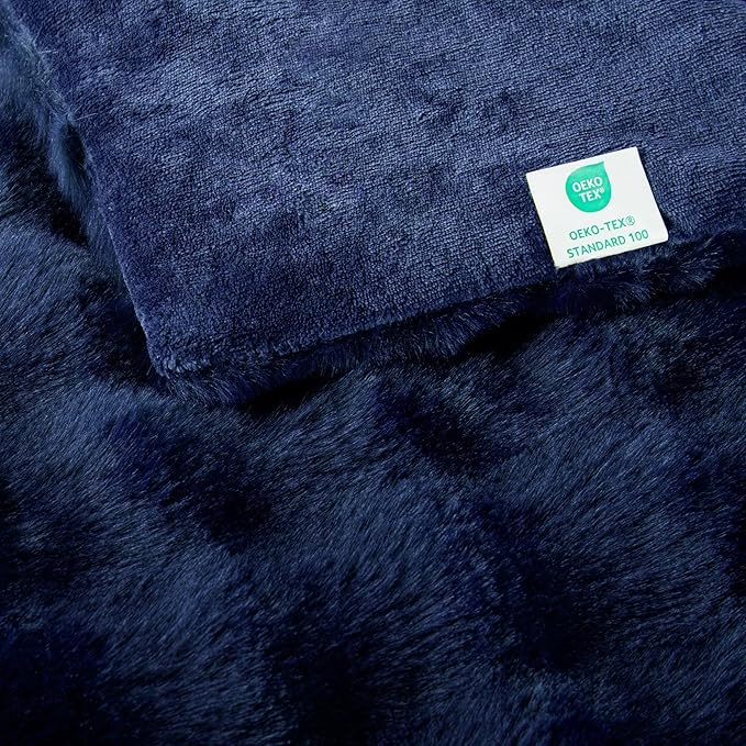 Exclusivo Mezcla Faux Fur Queen Size Blanket for Bed, Luxury Reversible 3D Rabbit Bubble Fuzzy Thick Sherpa Blankets for Winter, Plush Fleece Warm Cozy Bed Throw, 90x90 Inches, Navy Blue