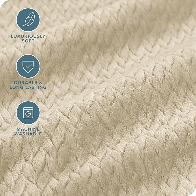 Bare Home Textured Fleece Blanket - Throw/Travel - Ultra-Soft Lightweight for Bed, Sofa, and Couch - Luxury Microplush - Cozy Warm Blanket (Throw/Travel, Chevron Oyster)