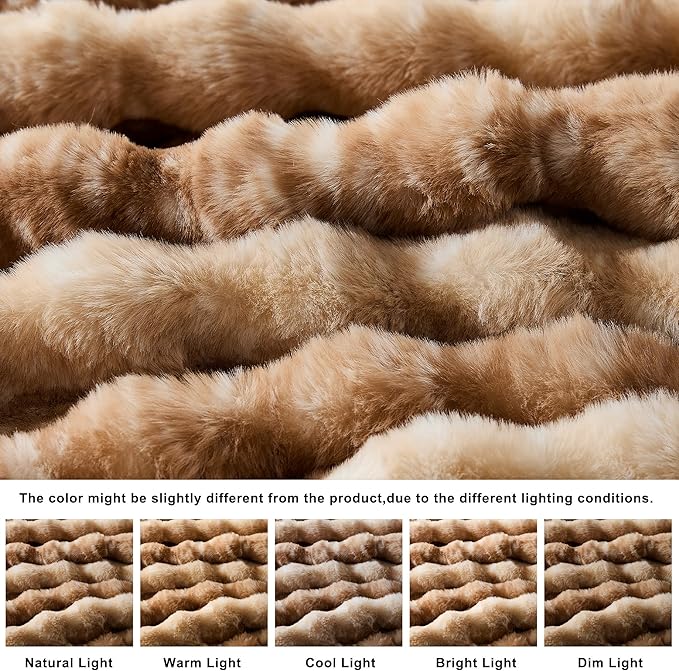 WDCOZY Deer Fawn Animal Print Bubble Throw Blanket, Luxury Faux Rabbit Fur Mink Plush Throw for Couch, Sofa and Bed, Soft Fluffy Fuzzy Cozy Blanket for Women, Thick and Warm, 50x60 inches, 950 GSM