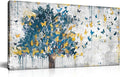 Kepgonegu Large Canvas Wall Art Blue Tree Golden Butterflies Picture Abstract Grey Graffiti Canvas Prints Ready to Hang for Living Room Bedroom Size 20x40