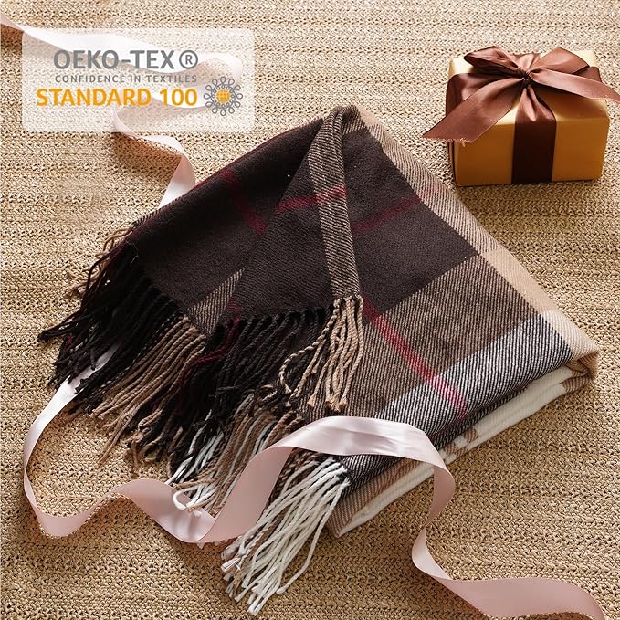 BATTILO HOME Brown Plaid Throw Blanket for Couch - Fall Plaid Blanket Buffalo Plaid Blankets - Lightweight Farmhouse Outdoor Throw Blankets for Bed, Sofa (50"x60", Coffee)