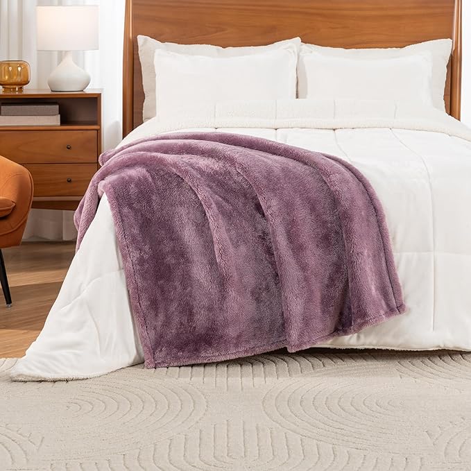 Berkshire Blanket Classic Extra-Fluffy™ Plush Throw Blanket, Soft Fuzzy Fluffy Long Hair Throw Blanket for Couch Sofa Bed, Plum Smoke, 50x60 Inches