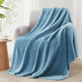 Exclusivo Mezcla Soft Fleece Throw Blanket for Couch, Cozy Lightweight Blankets with Decorative Wave Textured Suitable for All Season Use, Slate Blue, 50x70 Inches
