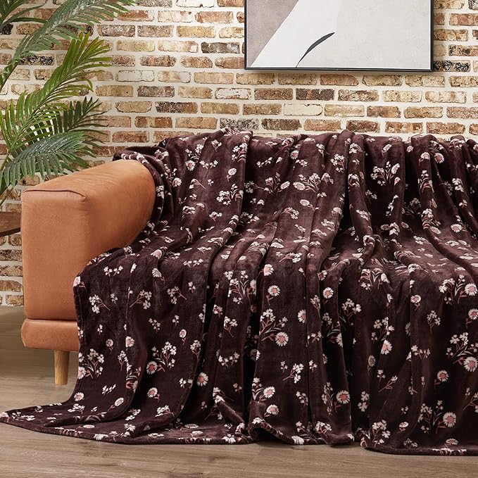 Lucky Brand Daisy Brown Floral 66"X90" Cozy Plush Blanket - Premium Microfiber Throw for Luxurious Comfort and Style Twin/Twin XL Size