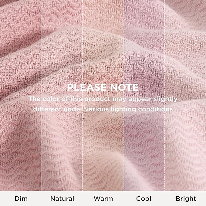 Bedsure GentleSoft 100% Cotton Blanket Queen Size for Bed - Breathable and Lightweight, Soft Cozy Textured Herringbone Woven Blanket for Summer Spring, Pink, 90x90 inches