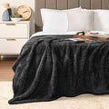 Pavilia Sherpa Bed Blanket Queen Size, Black Plush Soft Cozy Fluffy Lightweight Microfiber Fuzzy All Season Blanket, 90x90