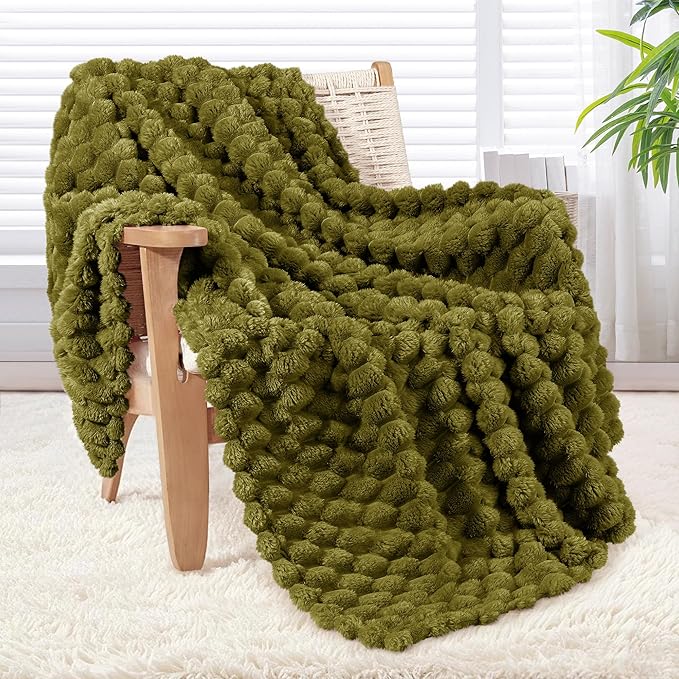 Whale Flotilla Throw Blanket for Couch with Jacquard Pattern, Fuzzy Soft Cozy Exquisite Blankets for All Season, Warm and Fluffy, 50x60 Inch, Olive