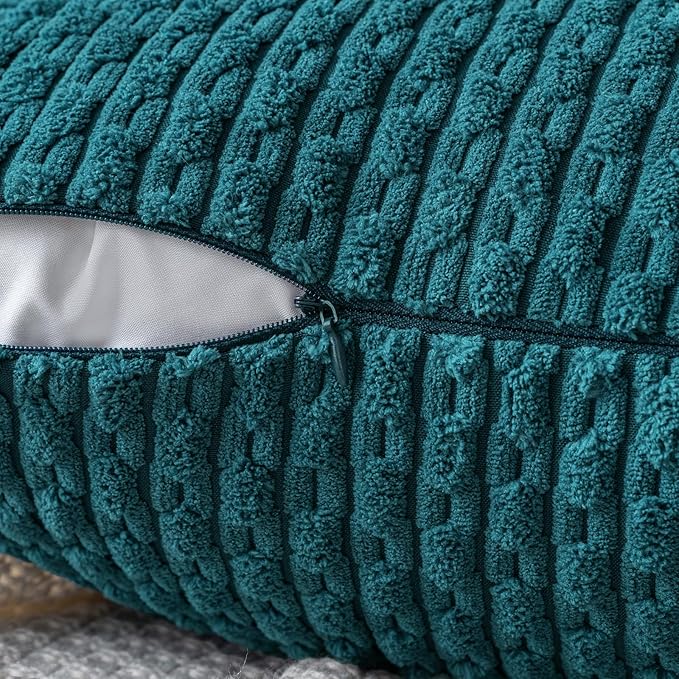 MIULEE Pack of 2 Decorative Lumbar Throw Pillow Covers 12x20 Inch Soft Boho Striped Textured Corduroy Pillow Covers Modern Farmhouse Home Decor for Couch Bed Sofa Living Room Teal Blue