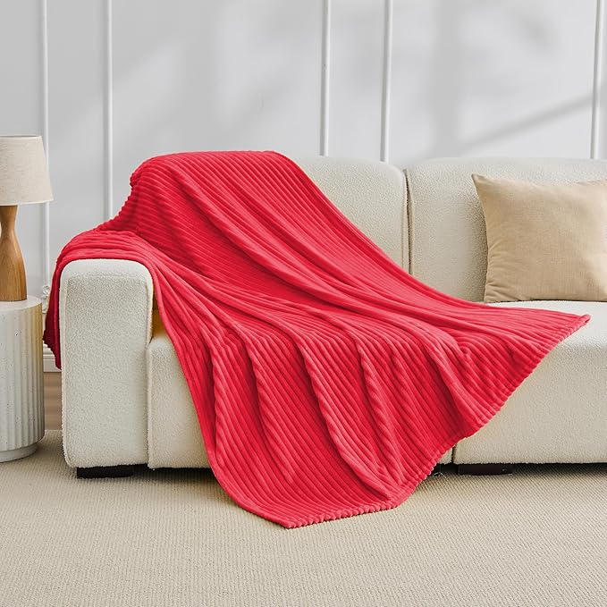 Bnuitland Fleece Throw Blanket for Couch, 300GSM Soft Warm Cozy Fluffy Throw for Adults & Kids, Stripe Pattern, All Season Sofa Bed Blanket for Home Decor, Magenta 60"x80"