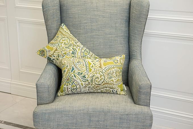 Mika Home Pack of 2 Oblong Rectangular Throw Pillow Cover Cushion Cases for Sofa Couch Chair,Paisley Pattern,12x20 Inches,Green Brown Cream Multicolor