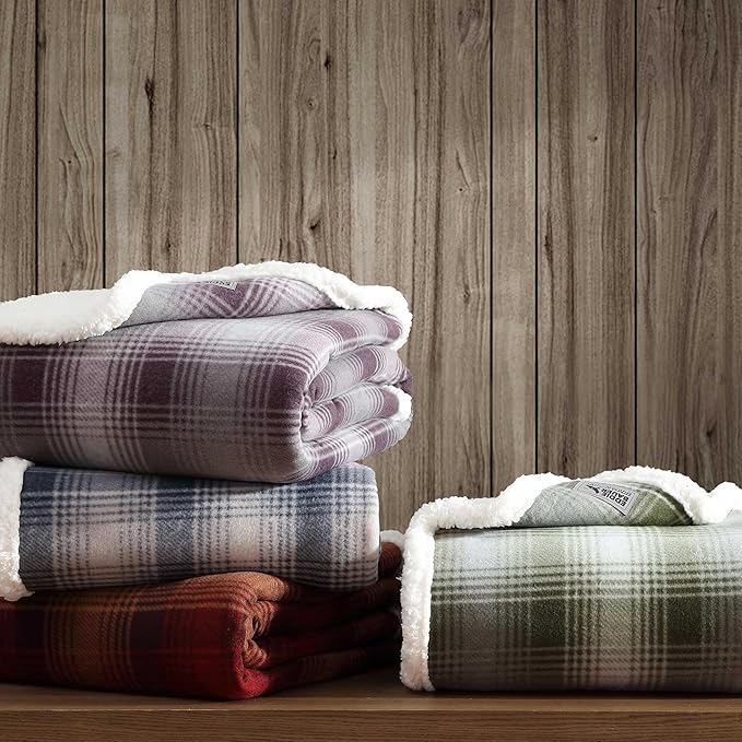 Eddie Bauer - Blanket, Super Soft Reversible Sherpa & Brushed Fleece Bedding, Ideal Throw Blankets for Couch, Plaid Home Design (Nordic Midnight)